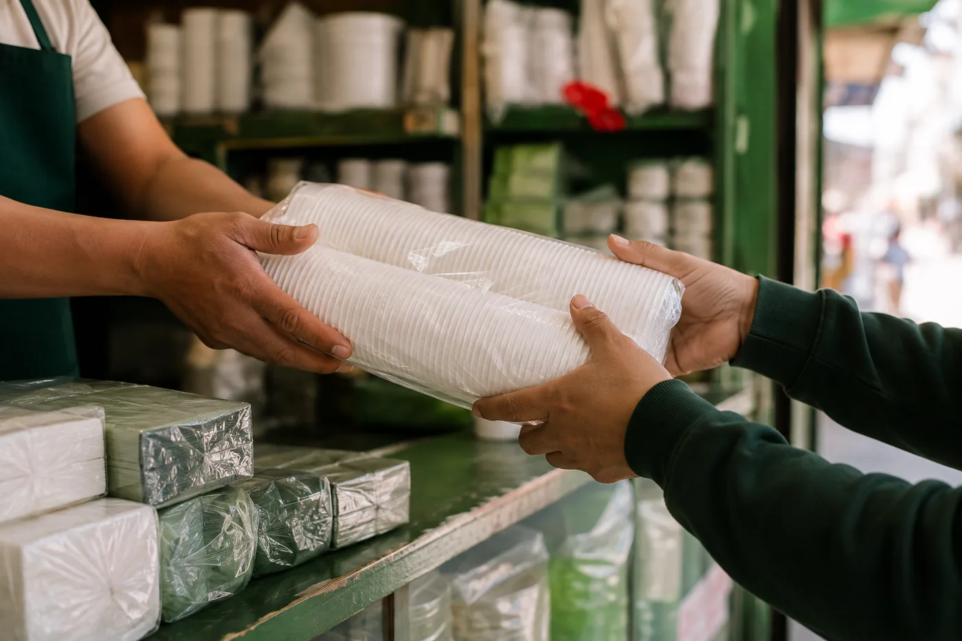 Atención en el puesto del Mercado Ciudad de Dios